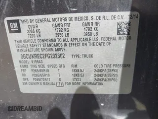 2015 Chevrolet Silverado 1500 LT with VIN 3GCUKREC2FG232302, listed as a IAAI auction lot 41652224 with 231,334 mi miles. Bid and sale history available at carsss.com. Image 9.