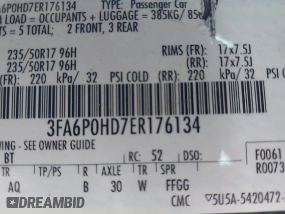 2014 Ford Fusion SE with VIN 3FA6P0HD7ER176134, listed as a IAAI auction lot 41854863 with 201,501 mi miles. Bid and sale history available at carsss.com. Image 9.
