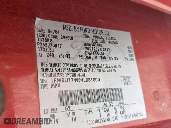 2004 Ford Expedition Eddie Bauer z VIN 1FMRU17W94LB81000, wystawiony jako Copart lot #59960125 z przebiegiem 255 125 mil mil oraz Szkoda całkowita • Salvage title. Historia ofert i sprzedaży dostępna na DreamBid. Obrazek 14.