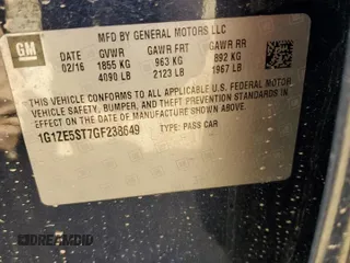 2016 Chevrolet Malibu LT with VIN 1G1ZE5ST7GF238649, listed as a Copart auction lot 50377075 with 120,035 mi miles and Salvage Title. Bid and sale history available at DreamBid. Image 14.