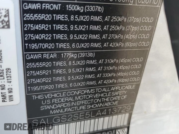2020 Land Rover Range Rover P525 HSE с VIN SALGS2SE5LA413729, выставлен на аукционе Copart как лот 59362315 с пробегом 119 414 миль миль и Списание • Salvage title. История ставок и продаж доступна на DreamBid. Изображение 13.
