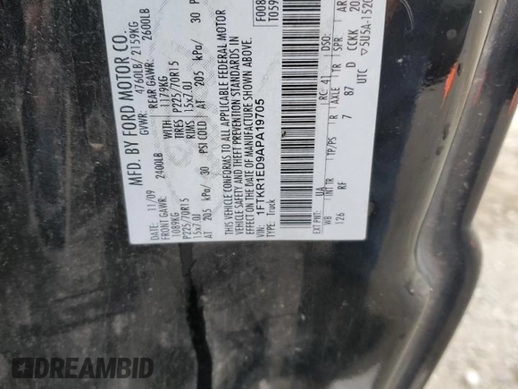 2010 Ford Ranger XL z VIN 1FTKR1ED9APA19705, wystawiony jako Copart lot #50454675 z przebiegiem 202 755 mil mil oraz Szkoda całkowita • Salvage title. Historia ofert i sprzedaży dostępna na DreamBid. Obrazek 12.