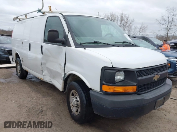 2015 Chevrolet Express Cargo Van with VIN 1GCWGFCFXF1259591, listed as a IAAI auction lot 42029679 with 144,023 mi miles. Bid and sale history available at carsss.com. Image 1.