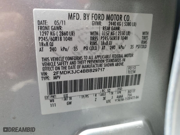 2011 Ford Edge SEL with VIN 2FMDK3JC4BBB29717, listed as a Copart auction lot 51892655 with 156,290 mi miles and Salvage Title. Bid and sale history available at carsss.com. Image 14.