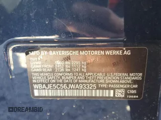 2018 BMW 5 Series 540i with VIN WBAJE5C56JWA93325, listed as a Copart auction lot 49583795 with Not Provided miles and Salvage Title. Bid and sale history available at carsss.com. Image 14.