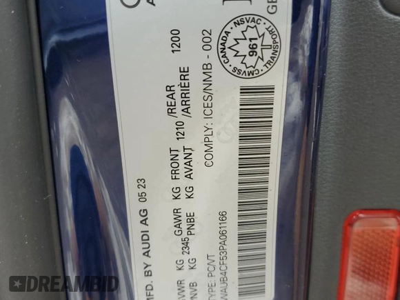 2023 Audi S5 Sportback Premium Plus z VIN WAUB4CF53PA061166, wystawiony jako Copart lot #42357735 z przebiegiem 21 540 mil mil oraz Szkoda całkowita • Salvage title. Historia ofert i sprzedaży dostępna na DreamBid. Obrazek 12.