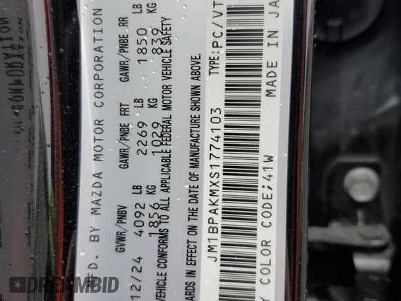 2025 Mazda 3 S Select Sport with VIN JM1BPAKMXS1774103, listed as a Copart auction lot 53522565 with 2,968 mi miles and Salvage Title. Bid and sale history available at DreamBid. Image 13.