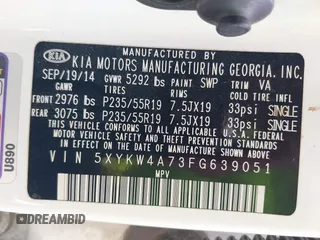 2015 Kia Sorento SX Limited with VIN 5XYKW4A73FG639051, listed as a IAAI auction lot 42106446 with 145,981 mi miles. Bid and sale history available at carsss.com. Image 9.