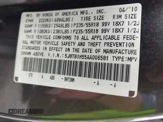 2010 Acura RDX Technology с VIN 5J8TB1H55AA006581, выставлен на аукционе IAAI как лот 42104798 с пробегом 121 516 миль миль и . История ставок и продаж доступна на DreamBid. Изображение 9.