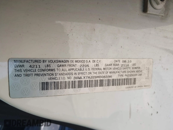 2011 Volkswagen Jetta SEL z VIN 3VWLX7AJ2BM006596, wystawiony jako IAAI lot #42088813 z przebiegiem 192 884 mil mil oraz . Historia ofert i sprzedaży dostępna na DreamBid. Obrazek 9.