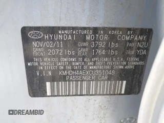 2012 Hyundai Elantra Limited with VIN KMHDH4AEXCU351048, listed as a IAAI auction lot 42618873 with 215,748 mi miles and . Bid and sale history available at DreamBid. Image 9.