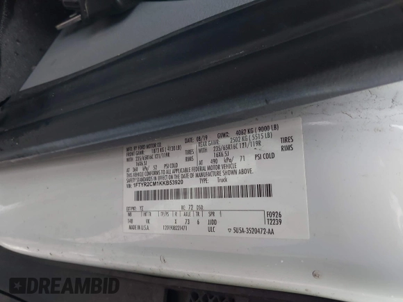 2019 Ford Transit с VIN 1FTYR2CM1KKB53920, выставлен на аукционе IAAI как лот 41603444 с пробегом Не указан миль и . История ставок и продаж доступна на DreamBid. Изображение 9.