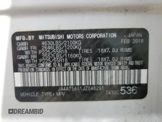 2018 Mitsubishi Eclipse Cross SE with VIN JA4AT5AA1JZ048291, listed as a Copart auction lot 64179865 with 92,304 mi miles and Salvage title. Bid and sale history available at DreamBid. Image 14.