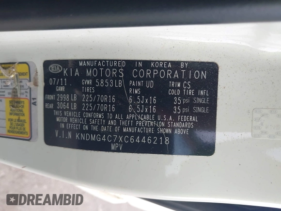 2012 Kia Sedona LX with VIN KNDMG4C7XC6446218, listed as a IAAI auction lot 42083645 with 151,844 mi miles. Bid and sale history available at carsss.com. Image 9.