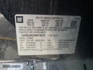 2017 Chevrolet Suburban Premier with VIN 1GNSKJKC3HR176278, listed as a Copart auction lot 89237005 with 147,983 mi miles and Salvage Title. Bid and sale history available at carsss.com. Image 14.