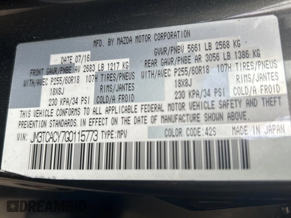 2016 Mazda CX-9 Touring с VIN JM3TCACY7G0115773, выставлен на аукционе Copart как лот 60667065 с пробегом 119 432 миль миль и Чистый • Clean title. История ставок и продаж доступна на DreamBid. Изображение 10.
