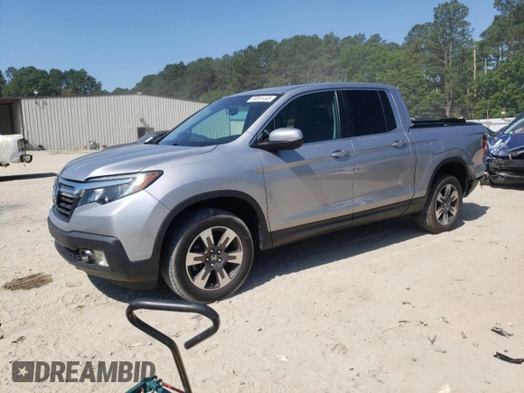 2019 Honda Ridgeline RTL-T with VIN 5FPYK3F69KB028918, listed as a Copart auction lot 59551445 with 34,948 mi miles and Salvage title. Bid and sale history available at DreamBid. Image 1.