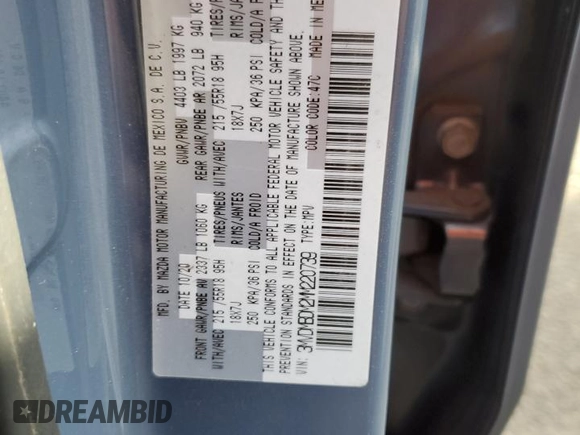 2021 Mazda CX-30 Premium with VIN 3MVDMBDM2MM220739, listed as a Copart auction lot 86848764 with 48,522 mi miles and Salvage title. Bid and sale history available at DreamBid. Image 13.