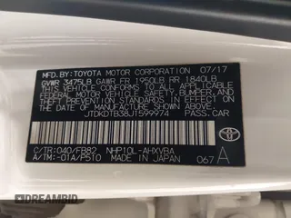 2018 Toyota Prius One with VIN JTDKDTB38J1599974, listed as a IAAI auction lot 41977533 with 71,225 mi miles and . Bid and sale history available at DreamBid. Image 9.