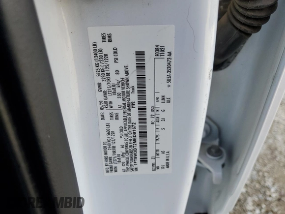 2021 Ford F-350 XL z VIN 1FT8W3BT2MED91672, wystawiony jako Copart lot #45322625 z przebiegiem 58 029 mil mil oraz Szkoda całkowita • Salvage title. Historia ofert i sprzedaży dostępna na DreamBid. Obrazek 12.