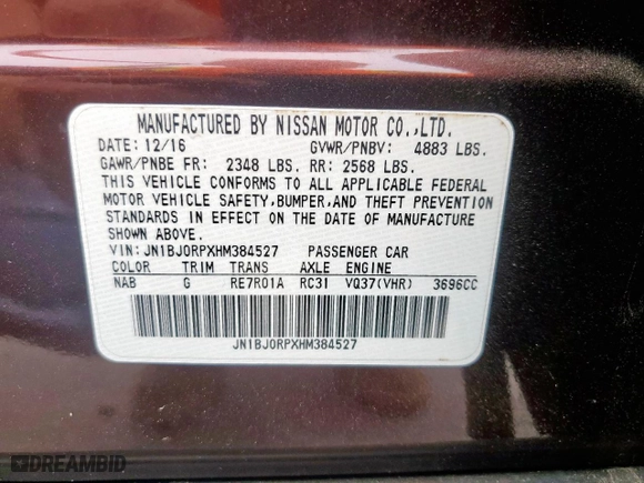 2017 Infiniti QX50 with VIN JN1BJ0RPXHM384527, listed as a Copart auction lot 53743655 with 116,572 mi miles and Salvage Title. Bid and sale history available at carsss.com. Image 13.