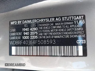 2004 Mercedes-Benz C 230 Kompressor z VIN WDBRF40J64F508593, wystawiony jako IAAI lot #42454790 z przebiegiem Nie podano mil oraz . Historia ofert i sprzedaży dostępna na DreamBid. Obrazek 9.
