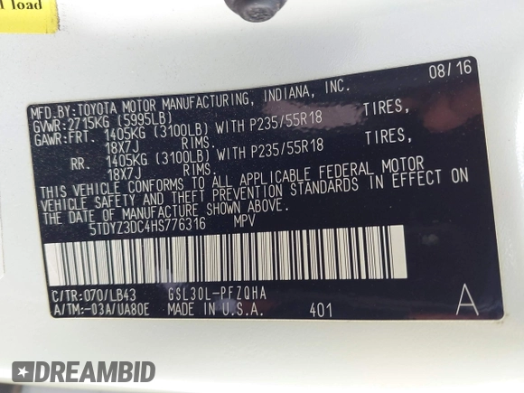 2017 Toyota Sienna XLE Auto Access Seat with VIN 5TDYZ3DC4HS776316, listed as a IAAI auction lot 42096706 with Not provided miles and . Bid and sale history available at DreamBid. Image 9.