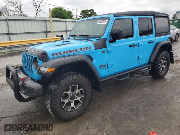 2021 Jeep Wrangler Unlimited Rubicon with VIN 1C4JJXFM4MW617635, listed as a Copart auction lot 58956205 with 52,995 mi miles and Salvage title. Bid and sale history available at DreamBid. Image 1.