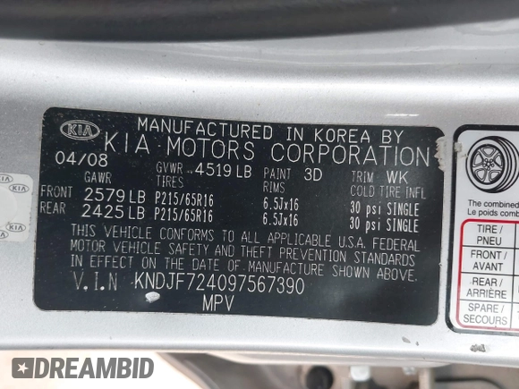 2009 Kia Sportage LX with VIN KNDJF724097567390, listed as a IAAI auction lot 42066762 with 159,946 mi miles. Bid and sale history available at carsss.com. Image 9.