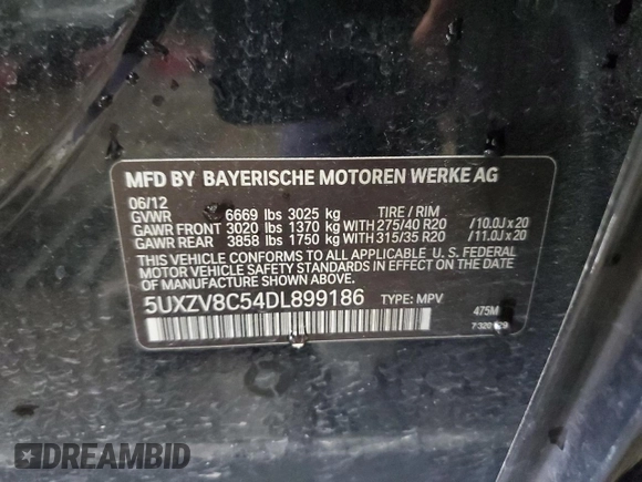 2013 BMW X5 xDrive50i с VIN 5UXZV8C54DL899186, выставлен на аукционе Copart как лот 59593505 с пробегом 141 652 миль миль и Списание • Salvage title. История ставок и продаж доступна на DreamBid. Изображение 13.