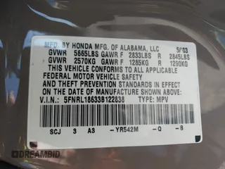 2003 Honda Odyssey EX z VIN 5FNRL18633B122838, wystawiony jako IAAI lot #42287776 z przebiegiem 130 544 mil mil oraz . Historia ofert i sprzedaży dostępna na DreamBid. Obrazek 9.