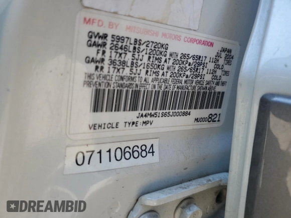 2005 Mitsubishi Montero Limited z VIN JA4MW51S65J000884, wystawiony jako Copart lot #65088034 z przebiegiem Nie podano mil oraz Szkoda całkowita • Salvage title. Historia ofert i sprzedaży dostępna na DreamBid. Obrazek 12.
