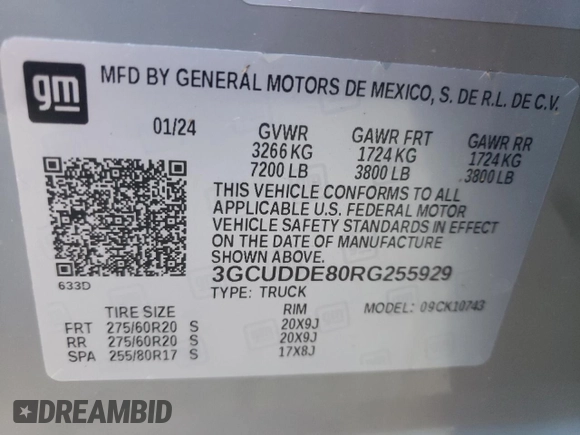 2024 Chevrolet Silverado 1500 LT with VIN 3GCUDDE80RG255929, listed as a Copart auction lot 85873354 with 1,584 mi miles and Salvage Title. Bid and sale history available at carsss.com. Image 13.