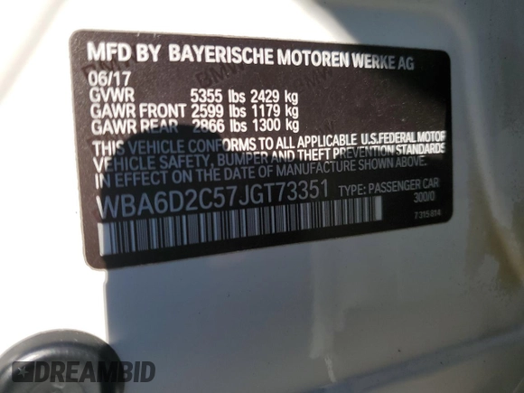 2018 BMW 6 Series 640i xDrive with VIN WBA6D2C57JGT73351, listed as a Copart auction lot 69949143 with 71,545 mi miles. Bid and sale history available at carsss.com. Image 12.