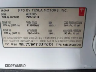 2014 Tesla Model S 60 with VIN 5YJSA1S16EFP53350, listed as a IAAI auction lot 42239753 with 104,985 mi miles and . Bid and sale history available at DreamBid. Image 9.
