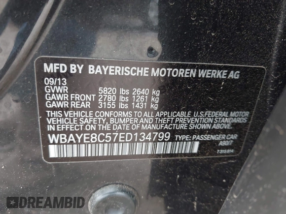 2014 BMW 7 Series ALPINA B7 z VIN WBAYE8C57ED134799, wystawiony jako IAAI lot #41891633 z przebiegiem 96 411 mil mil oraz . Historia ofert i sprzedaży dostępna na DreamBid. Obrazek 9.