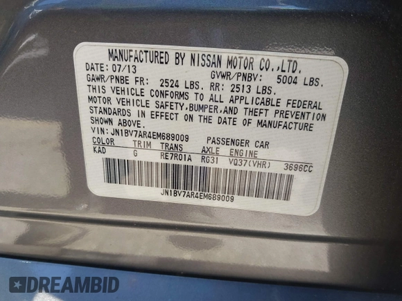 2014 Infiniti Q50 Sport with VIN JN1BV7AR4EM689009, listed as a IAAI auction lot 41990992 with 131,071 mi miles and . Bid and sale history available at DreamBid. Image 9.