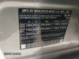 2005 Mercedes-Benz M 350 with VIN 4JGAB57E65A550801, listed as a IAAI auction lot 41669539 with 207,572 mi miles and . Bid and sale history available at DreamBid. Image 9.