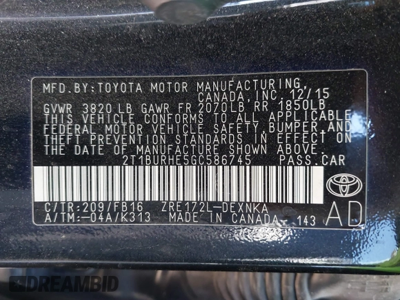 2016 Toyota Corolla L с VIN 2T1BURHE5GC586745, выставлен на аукционе IAAI как лот 41851637 с пробегом 96 889 миль миль и . История ставок и продаж доступна на DreamBid. Изображение 9.