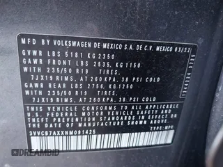 2022 Volkswagen Tiguan SE R-Line Black с VIN 3VVCB7AXXNM091425, выставлен на аукционе IAAI как лот 42515543 с пробегом 40 771 миль миль и . История ставок и продаж доступна на DreamBid. Изображение 9.