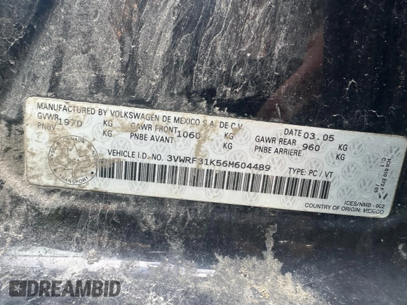 2006 Volkswagen Jetta z VIN 3VWRF31K56M604489, wystawiony jako Copart lot #61240034 z przebiegiem 136 199 mil mil oraz Szkoda całkowita • Salvage title. Historia ofert i sprzedaży dostępna na DreamBid. Obrazek 12.