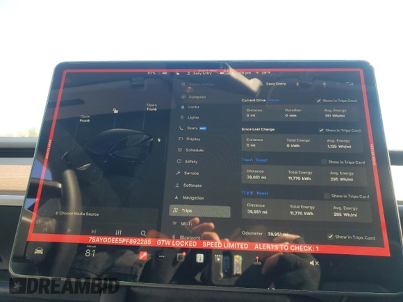 2023 Tesla Model Y Long Range with VIN 7SAYGDEE5PF892285, listed as a Copart auction lot 46458635 with 39,951 mi miles and Salvage Title. Bid and sale history available at DreamBid. Image 9.
