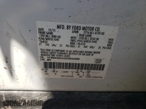 2016 Ford Explorer with VIN 1FM5K8BH2GGB92990, listed as a Copart auction lot 68377354 with 109,963 mi miles and Salvage Title. Bid and sale history available at DreamBid. Image 13.