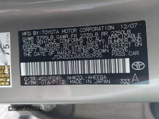 2008 Toyota Prius with VIN JTDKB20U683360935, listed as a IAAI auction lot 41877796 with 185,445 mi miles and . Bid and sale history available at DreamBid. Image 9.