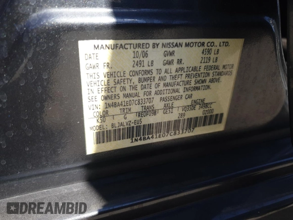 2007 Nissan Maxima 3.5 SE with VIN 1N4BA41E07C833707, listed as a Copart auction lot 69273194 with 146,674 mi miles and Salvage Title. Bid and sale history available at carsss.com. Image 15.