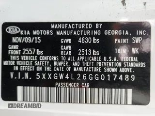 2016 Kia Optima SX Turbo with VIN 5XXGW4L26GG017489, listed as a Copart auction lot 42592995 with 120,423 mi miles and Salvage Title. Bid and sale history available at carsss.com. Image 12.