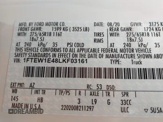 2020 Ford F-150 XL с VIN 1FTEW1E48LKF03161, выставлен на аукционе IAAI как лот 42156451 с пробегом 70 615 миль миль и . История ставок и продаж доступна на DreamBid. Изображение 9.