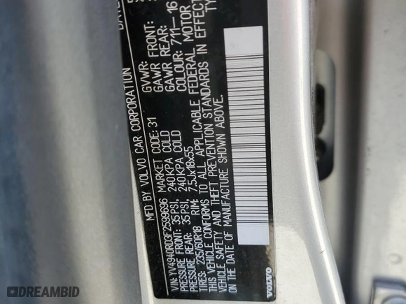 2015 Volvo XC60 3.2L Platinum with VIN YV4940RD3F2599696, listed as a Copart auction lot 54348964 with 48,477 mi miles. Bid and sale history available at carsss.com. Image 15.