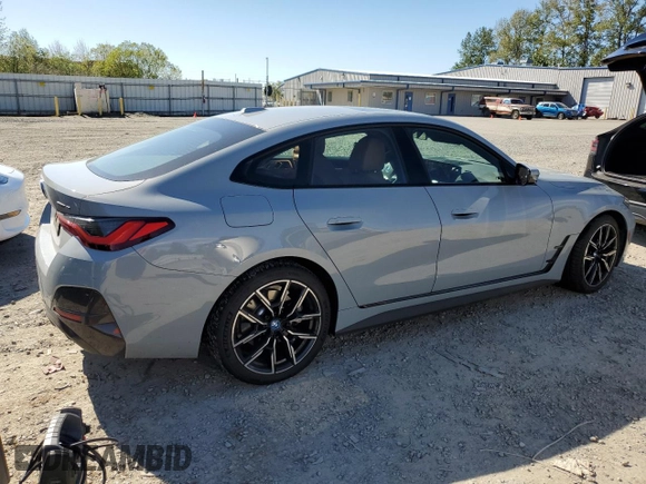 2023 BMW i4 eDrive40 with VIN WBY73AW09PFN90742, listed as a Copart auction lot 53610804 with 17,647 mi miles. Bid and sale history available at carsss.com. Image 3.