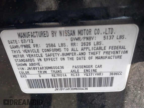 2013 Infiniti M with VIN JN1BY1AR3DM600436, listed as a IAAI auction lot 42031696 with 114,637 mi miles and . Bid and sale history available at DreamBid. Image 9.